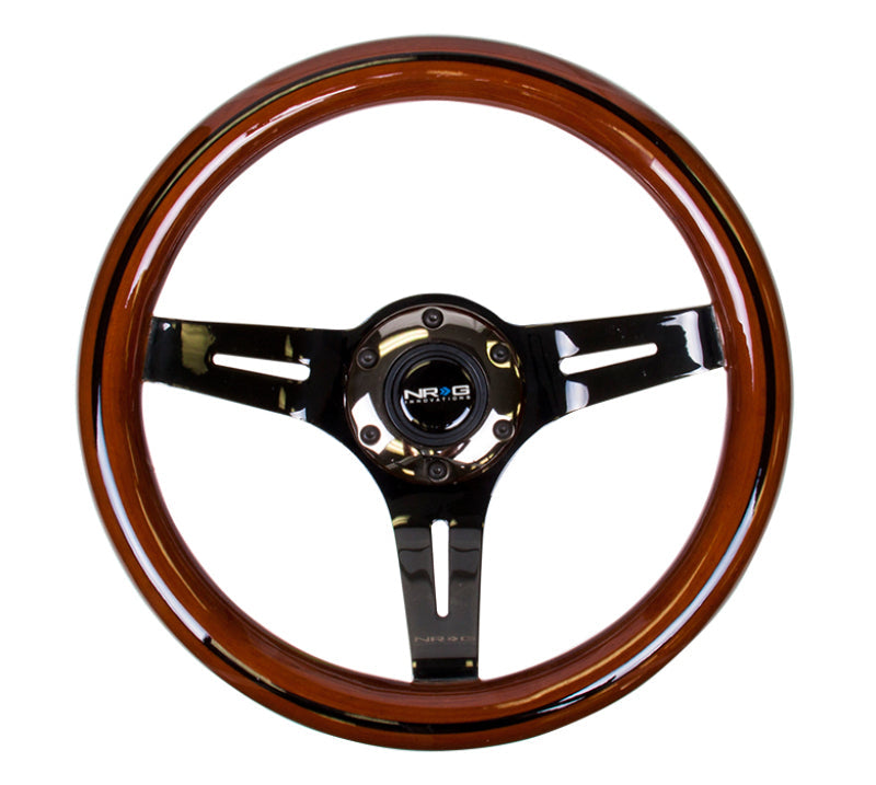 NRG Classic Wood Grain Steering Wheel (310mm) Dark Wood & Black Line Inlay w/Blk Chrome 3-Spoke Ctr. - Black Ops Auto Works