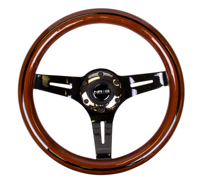 NRG Classic Wood Grain Steering Wheel (310mm) Dark Wood & Black Line Inlay w/Blk Chrome 3-Spoke Ctr. - Black Ops Auto Works