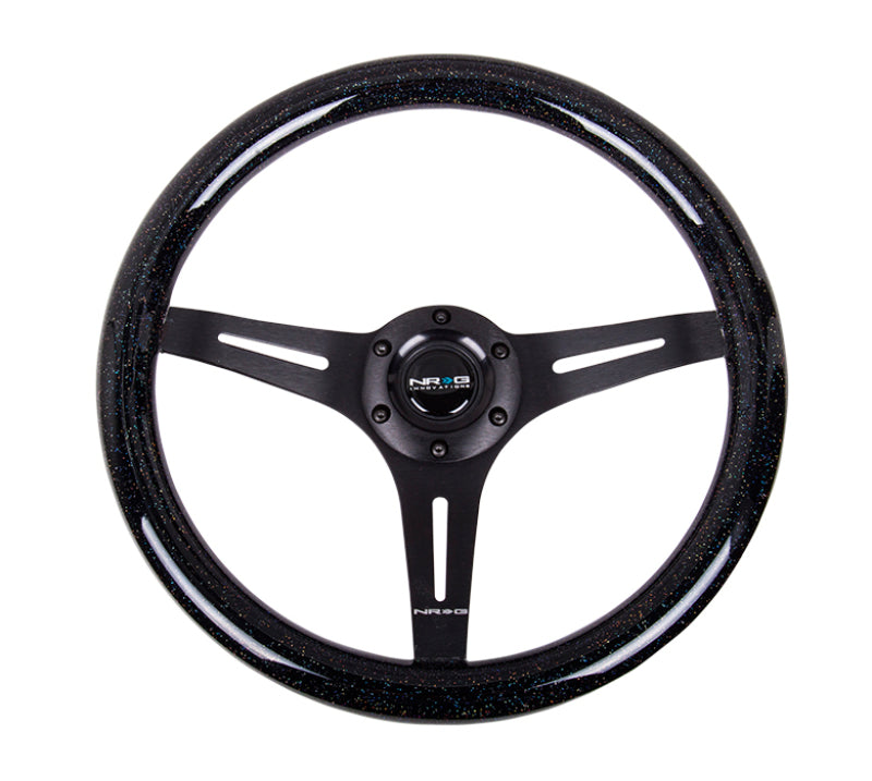 NRG Classic Wood Grain Steering Wheel (350mm) Black Sparkled Grip w/Black 3-Spoke Center - Black Ops Auto Works