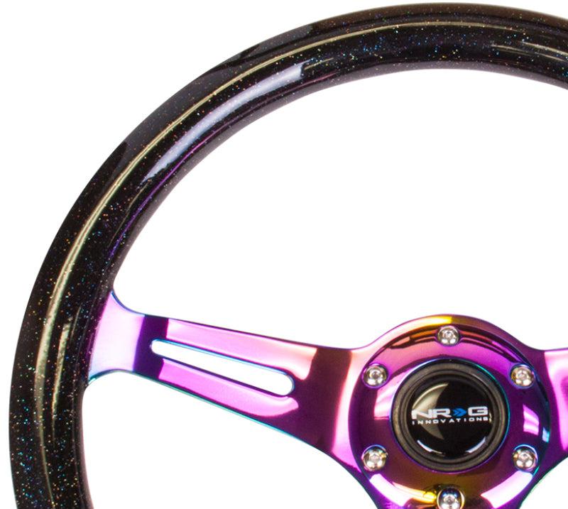 NRG Classic Wood Grain Steering Wheel (350mm) Black Sparkle/Galaxy Color w/Neochrome 3-Spoke - Black Ops Auto Works