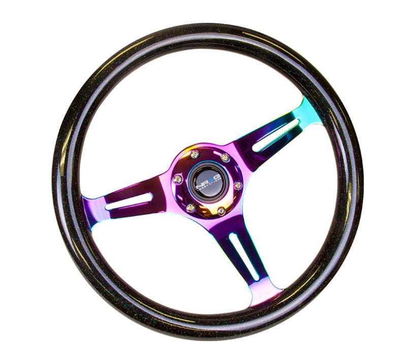 NRG Classic Wood Grain Steering Wheel (350mm) Black Sparkle/Galaxy Color w/Neochrome 3-Spoke - Black Ops Auto Works