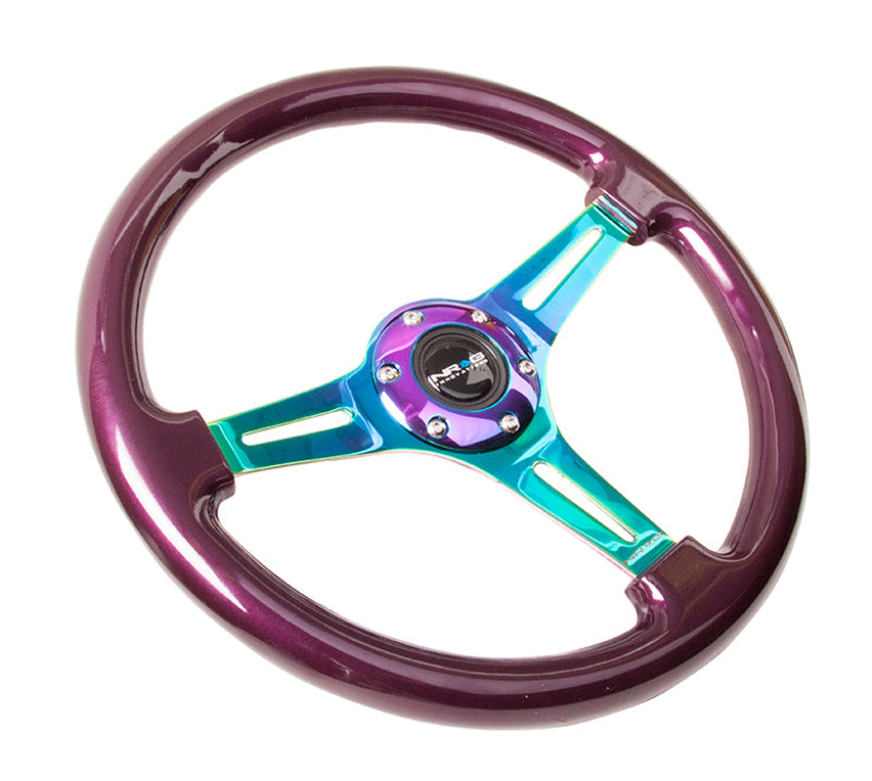 NRG Classic Wood Grain Steering Wheel (350mm) Purple Pearl Paint w/Neochrome 3-Spoke Center - Black Ops Auto Works