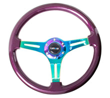 Load image into Gallery viewer, NRG Classic Wood Grain Steering Wheel (350mm) Purple Pearl Paint w/Neochrome 3-Spoke Center - Black Ops Auto Works