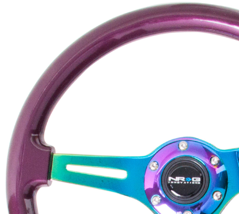 NRG Classic Wood Grain Steering Wheel (350mm) Purple Pearl Paint w/Neochrome 3-Spoke Center - Black Ops Auto Works