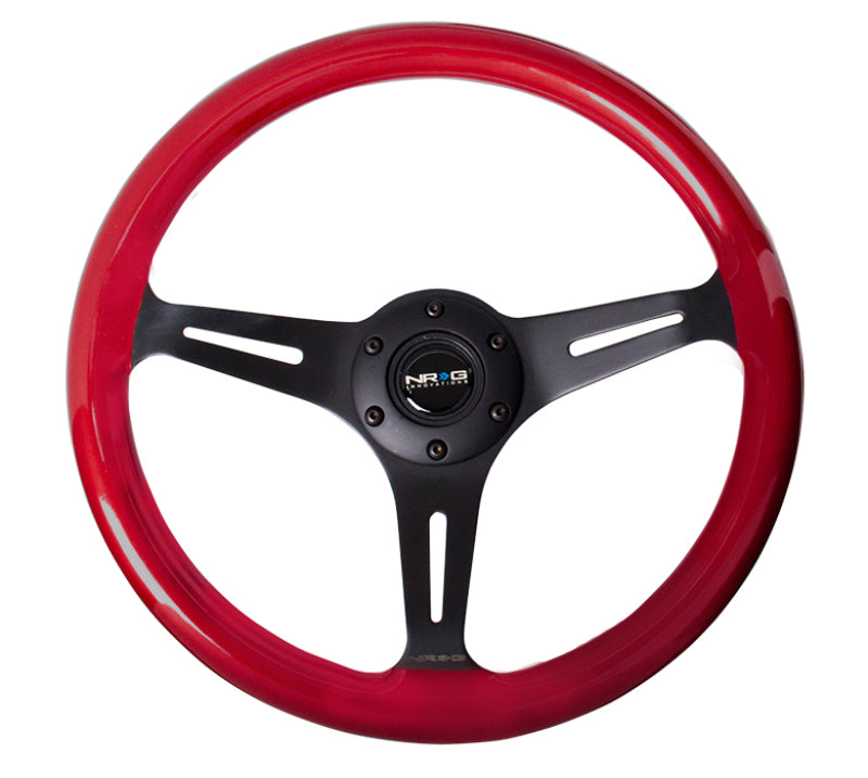 NRG Classic Wood Grain Steering Wheel (350mm) Red Pearl/Flake Paint w/Black 3-Spoke Center - Black Ops Auto Works