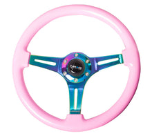 Load image into Gallery viewer, NRG Classic Wood Grain Steering Wheel (350mm) Solid Pink Painted Grip w/Neochrome 3-Spoke Center - Black Ops Auto Works