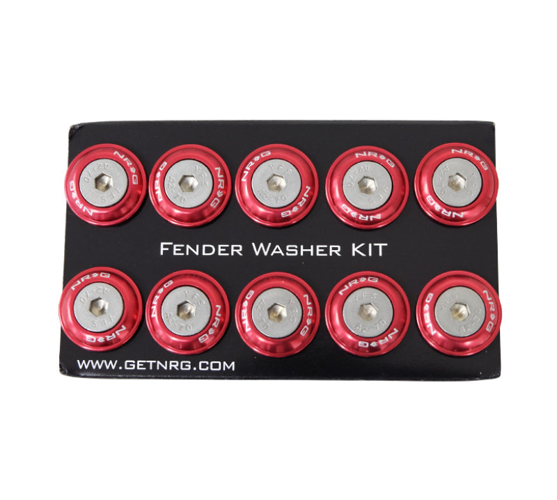 NRG Fender Washer Kit w/Rivets For Plastic (Red) - Set of 10 - Black Ops Auto Works