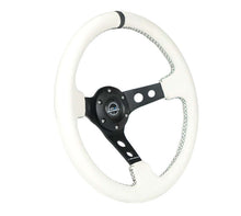 Load image into Gallery viewer, NRG NRGRST-006BK-WT-B Reinforced Steering Wheel (350mm/3in. Deep) White Leather w/Blk Spoke/Round Holes/White Stripes image 4