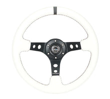 Load image into Gallery viewer, NRG NRGRST-006BK-WT-B Reinforced Steering Wheel (350mm/3in. Deep) White Leather w/Blk Spoke/Round Holes/White Stripes image 7