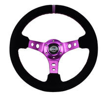 Load image into Gallery viewer, NRG Reinforced Steering Wheel (350mm / 3in. Deep) Black Suede w/Purple Center &amp; Purple Stitching - NRG RST-006S-PP