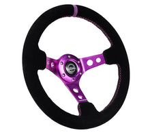 Load image into Gallery viewer, NRG Reinforced Steering Wheel (350mm / 3in. Deep) Black Suede w/Purple Center &amp; Purple Stitching - NRG RST-006S-PP