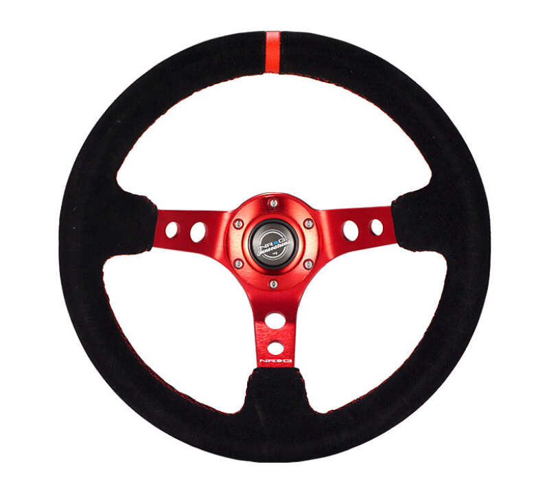 NRG NRGRST-006S-RD Reinforced Steering Wheel (350mm / 3in. Deep) Blk Leather/Red Stitch w/Red Spoke image 1