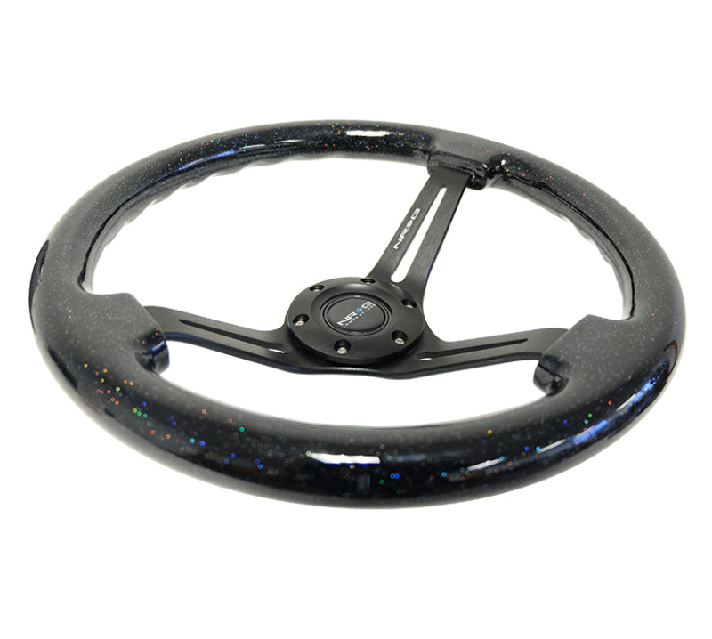 NRG Reinforced Steering Wheel (350mm / 3in. Deep) Black Multi Color Flake Wood w/ Black Matte Center - NRG RST-018BSB-BK
