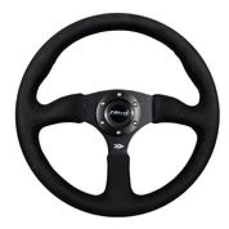 NRG Reinforced Steering Wheel (350mm / 2.5in. Deep)Blk Alcantara Comfort Grip w/4mm Matte Blk Spokes - NRG RST-023MB-SA