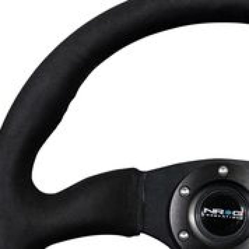 NRG Reinforced Steering Wheel (350mm / 2.5in. Deep)Blk Alcantara Comfort Grip w/4mm Matte Blk Spokes - NRG RST-023MB-SA