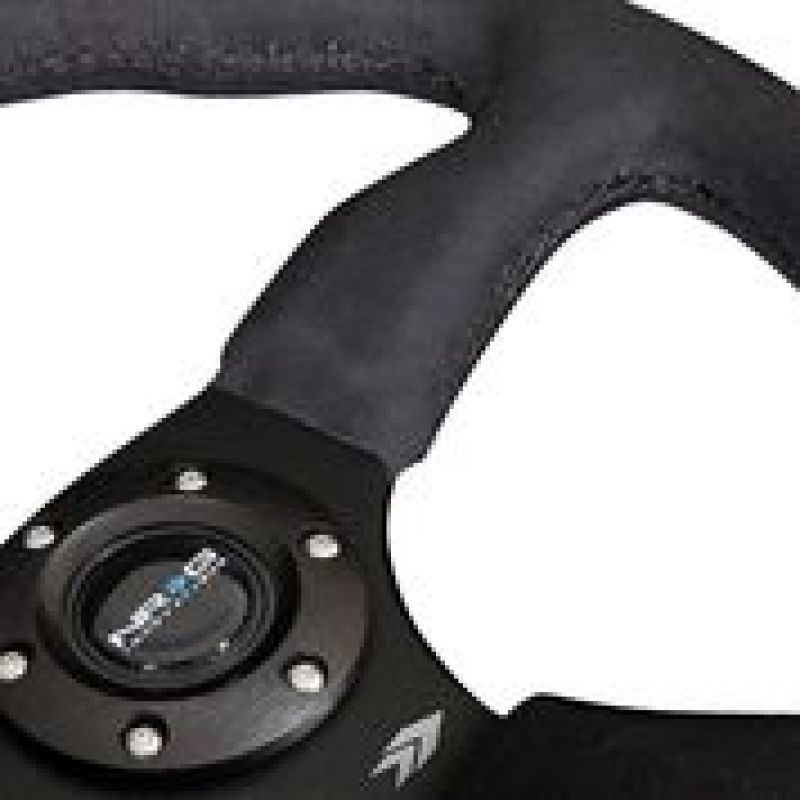 NRG Reinforced Steering Wheel (350mm / 2.5in. Deep)Blk Alcantara Comfort Grip w/4mm Matte Blk Spokes - NRG RST-023MB-SA