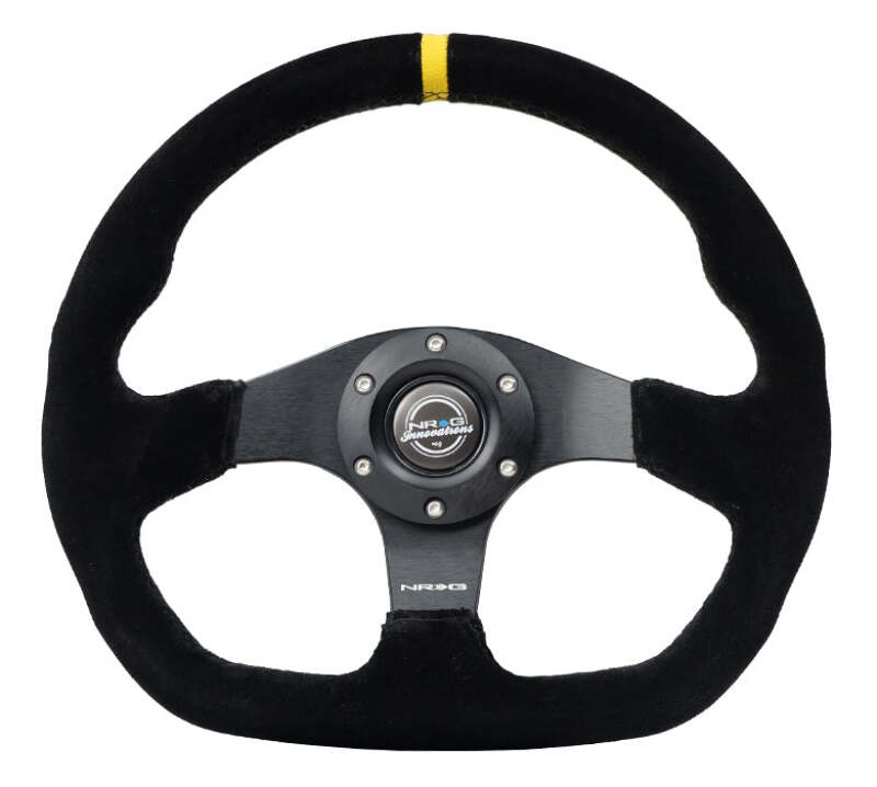 NRG NRGRST-024MB-S-Y Reinforced Steering Wheel (320mm) Sport Suede Flat Bottom w/ Yellow Center Mark image 1