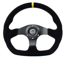 Load image into Gallery viewer, NRG NRGRST-024MB-S-Y Reinforced Steering Wheel (320mm) Sport Suede Flat Bottom w/ Yellow Center Mark image 1