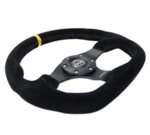 Load image into Gallery viewer, NRG NRGRST-024MB-S-Y Reinforced Steering Wheel (320mm) Sport Suede Flat Bottom w/ Yellow Center Mark image 2