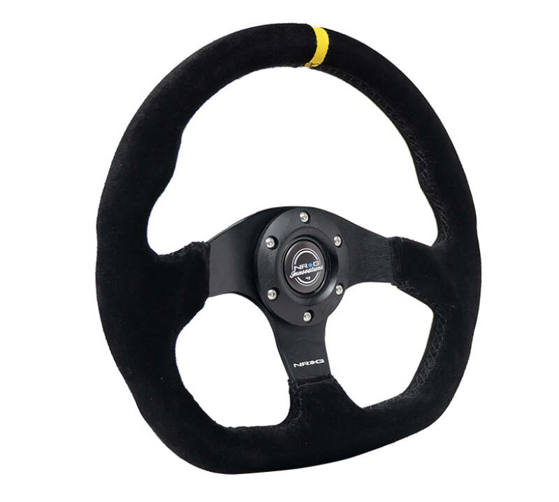NRG NRGRST-024MB-S-Y Reinforced Steering Wheel (320mm) Sport Suede Flat Bottom w/ Yellow Center Mark image 3