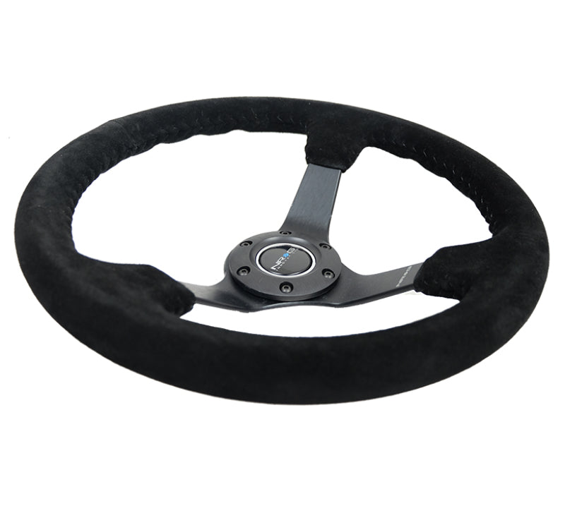 NRG Reinforced Steering Wheel (350mm / 3in. Deep) Blk Suede/Blk Bball Stitch w/5mm Matte Black Spoke - NRG RST-036MB-S-BK
