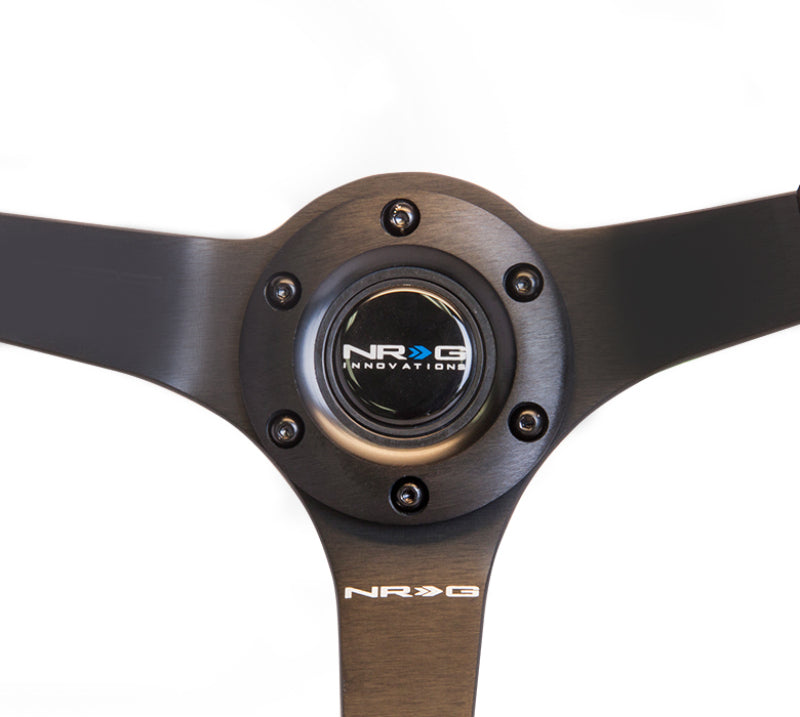 NRG Reinforced Steering Wheel (350mm / 3in. Deep) Blk Suede w/Blk BBall Stitch (Odi Bakchis Edition) - NRG RST-036MB-S