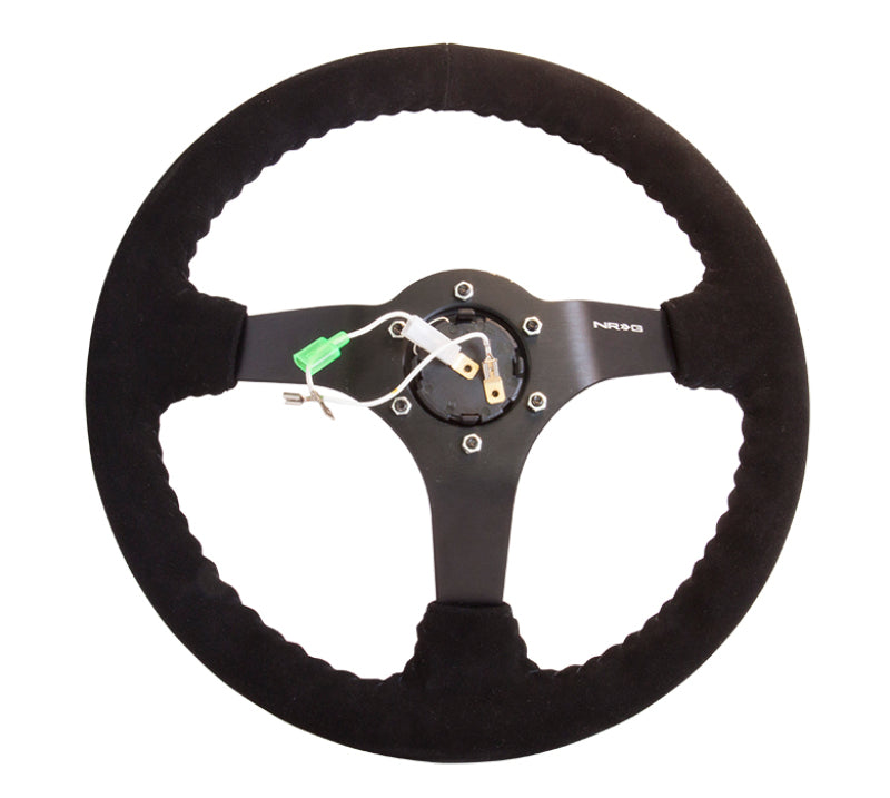 NRG Reinforced Steering Wheel (350mm / 3in. Deep) Blk Suede w/Blk BBall Stitch (Odi Bakchis Edition) - NRG RST-036MB-S