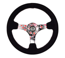 Load image into Gallery viewer, NRG NRGRST-036SAK-S Reinforced Steering Wheel (350mm) 3in Deep Pink Sakura Floral Solid Spoke - Black Suede/Stitch image 1