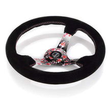 Load image into Gallery viewer, NRG NRGRST-036SAK-S Reinforced Steering Wheel (350mm) 3in Deep Pink Sakura Floral Solid Spoke - Black Suede/Stitch image 2