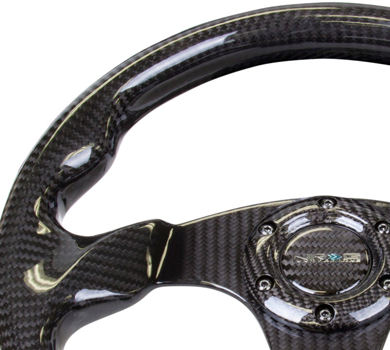 NRG Carbon Fiber Steering Wheel (320mm) Flat Bottom w/Shiny Black Carbon - NRG ST-009CF/BK