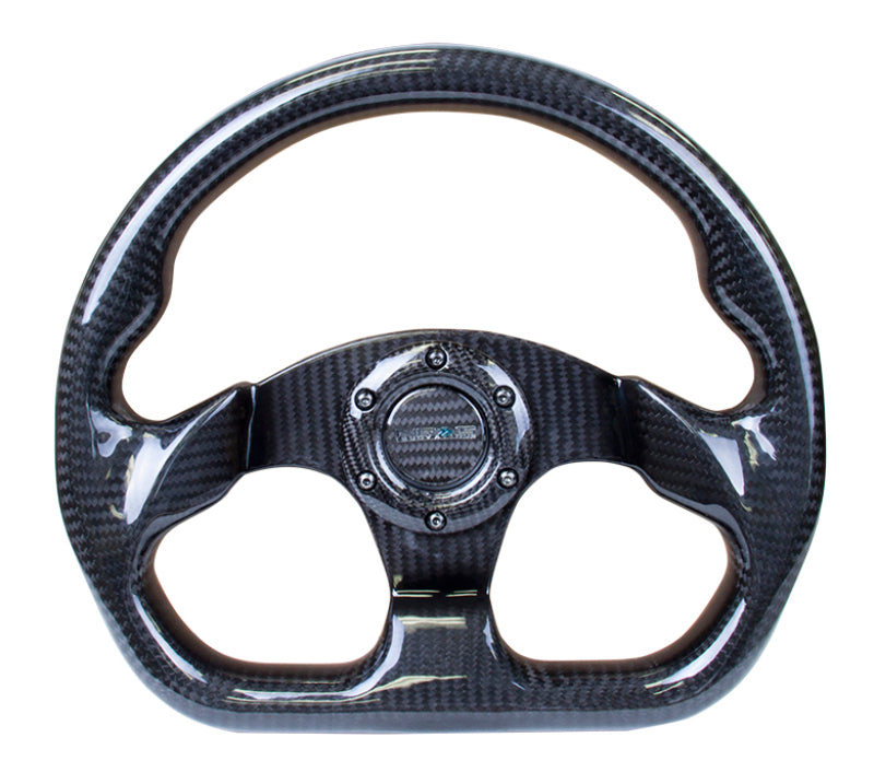 NRG Carbon Fiber Steering Wheel (320mm) Flat Bottom w/Shiny Black Carbon - NRG ST-009CF/BK