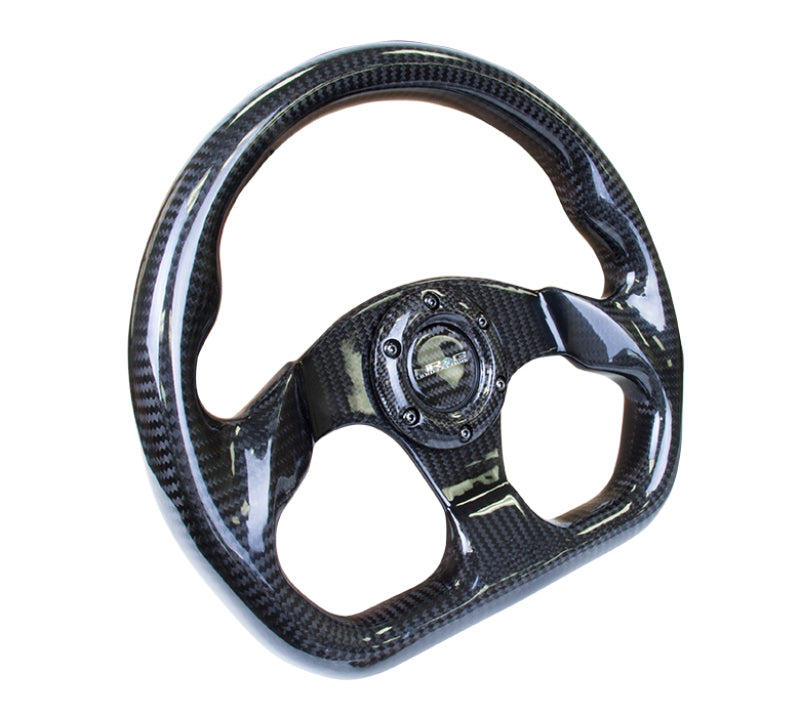 NRG Carbon Fiber Steering Wheel (320mm) Flat Bottom w/Shiny Black Carbon - NRG ST-009CF/BK