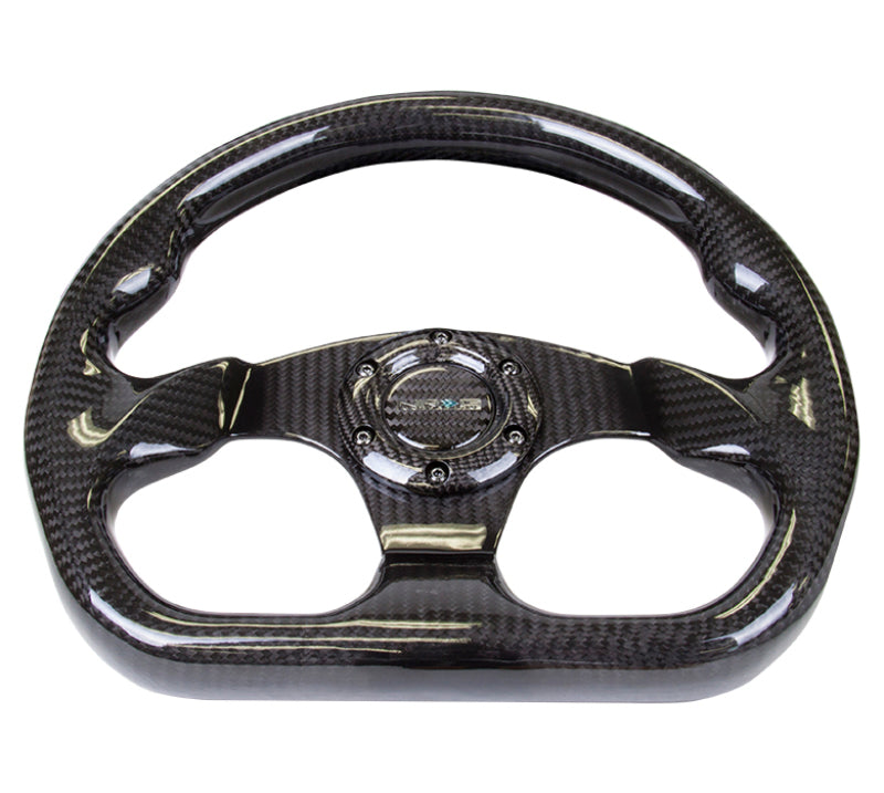 NRG Carbon Fiber Steering Wheel (320mm) Flat Bottom w/Shiny Black Carbon - NRG ST-009CF/BK