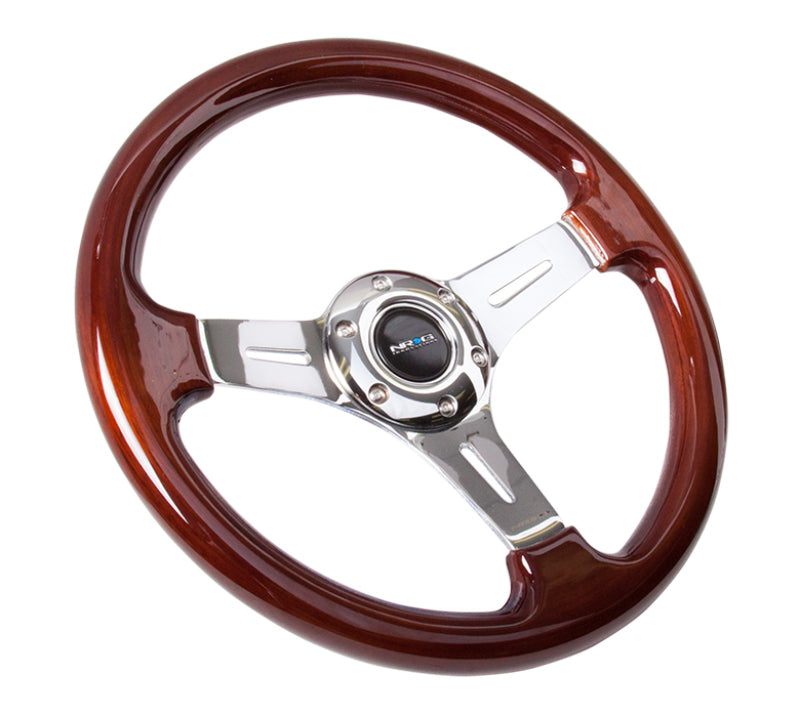 NRG Classic Wood Grain Steering Wheel (330mm) Wood Grain w/Chrome 3-Spoke Center - NRG ST-015-1CH