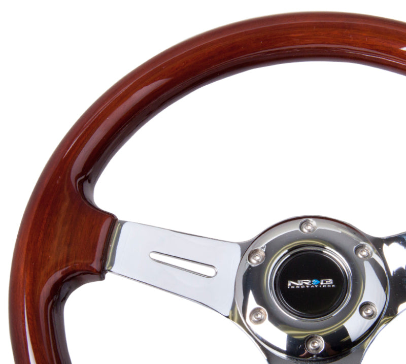 NRG Classic Wood Grain Steering Wheel (330mm) Wood Grain w/Chrome 3-Spoke Center - NRG ST-015-1CH