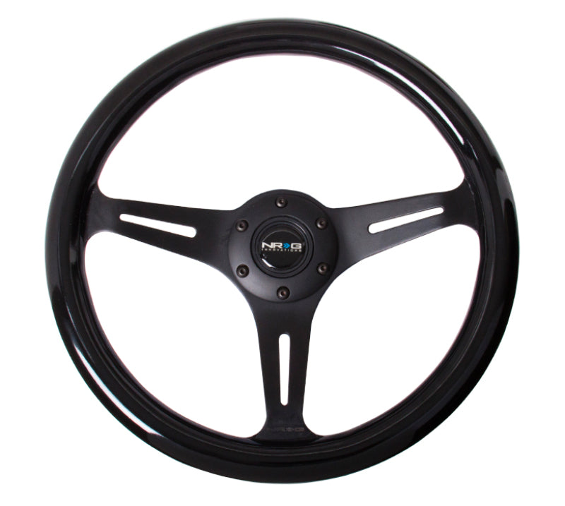 NRG Classic Wood Grain Steering Wheel (350mm) Black Paint Grip w/Black 3-Spoke Center - NRG ST-015BK-BK