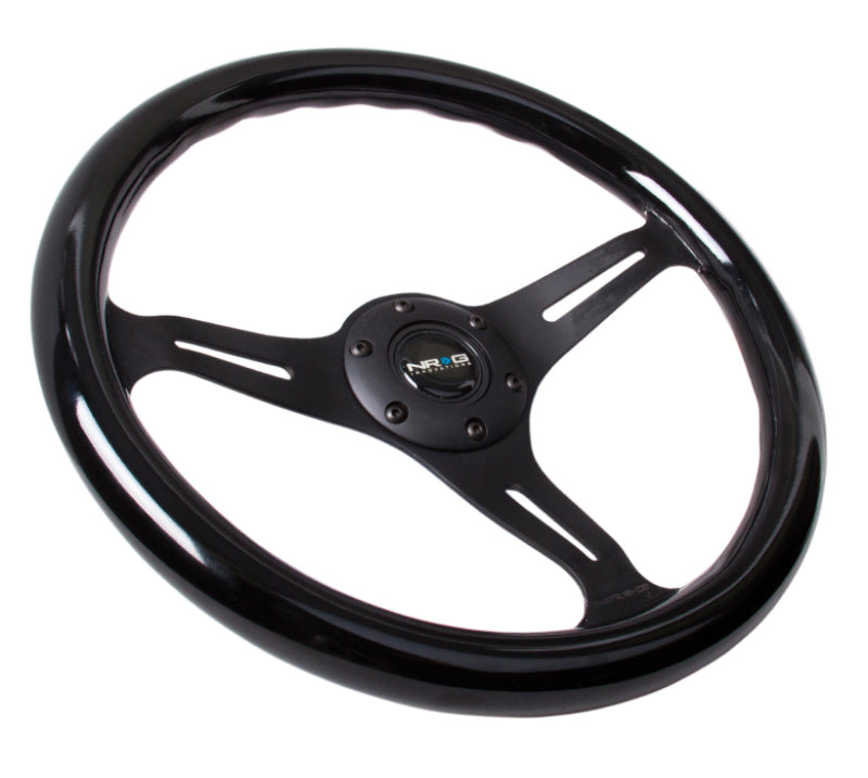 NRG Classic Wood Grain Steering Wheel (350mm) Black Paint Grip w/Black 3-Spoke Center - NRG ST-015BK-BK