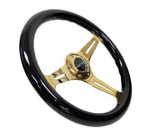 Load image into Gallery viewer, NRG Classic Wood Grain Steering Wheel (350mm) Black Grip w/Chrome Gold 3-Spoke Center - NRG ST-015CG-BK