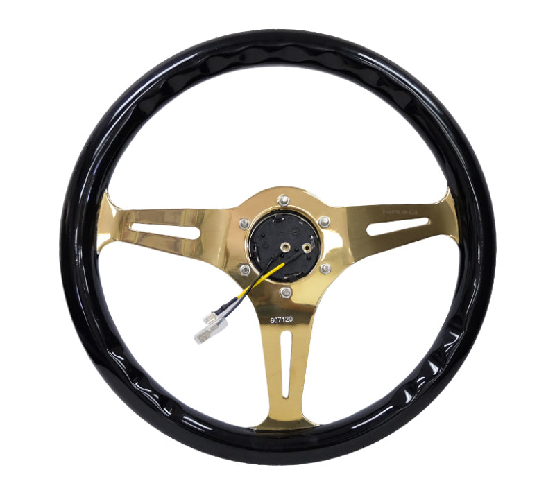 NRG Classic Wood Grain Steering Wheel (350mm) Black Grip w/Chrome