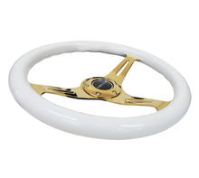 Load image into Gallery viewer, NRG Classic Wood Grain Steering Wheel (350mm) White Grip w/Chrome Gold 3-Spoke Center - NRG ST-015CG-WT
