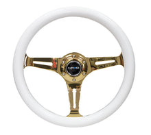 Load image into Gallery viewer, NRG Classic Wood Grain Steering Wheel (350mm) White Grip w/Chrome Gold 3-Spoke Center - NRG ST-015CG-WT
