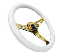 Load image into Gallery viewer, NRG Classic Wood Grain Steering Wheel (350mm) White Grip w/Chrome Gold 3-Spoke Center - NRG ST-015CG-WT