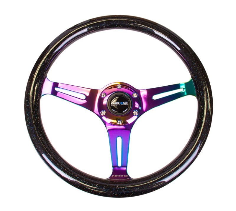 NRG Classic Wood Grain Steering Wheel (350mm) Black Sparkle/Galaxy Color w/Neochrome 3-Spoke - NRG ST-015MC-BSB