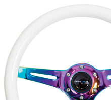 Load image into Gallery viewer, NRG Classic Wood Grain Steering Wheel (350mm) Glow-N-The-Dark Green Grip w/Neochrome 3-Spoke Center - NRG ST-015MC-GL
