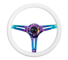 Load image into Gallery viewer, NRG Classic Wood Grain Steering Wheel (350mm) Glow-N-The-Dark Green Grip w/Neochrome 3-Spoke Center - NRG ST-015MC-GL