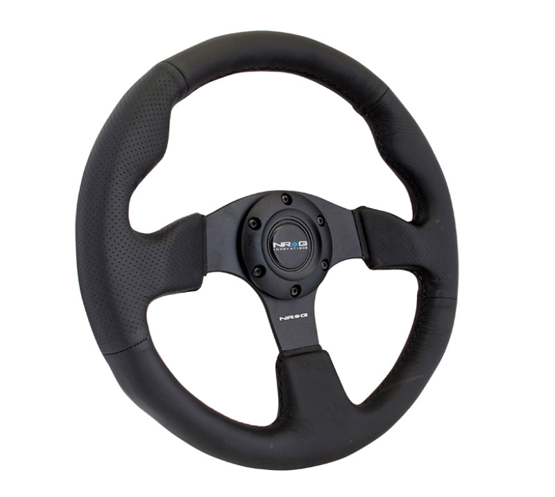 NRG Reinforced Steering Wheel (320mm) Black Leather w/Black Stitching - Black Ops Auto Works