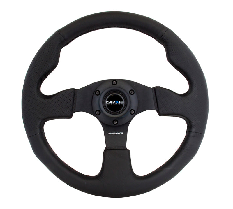 NRG Reinforced Steering Wheel (320mm) Black Leather w/Black Stitching - Black Ops Auto Works