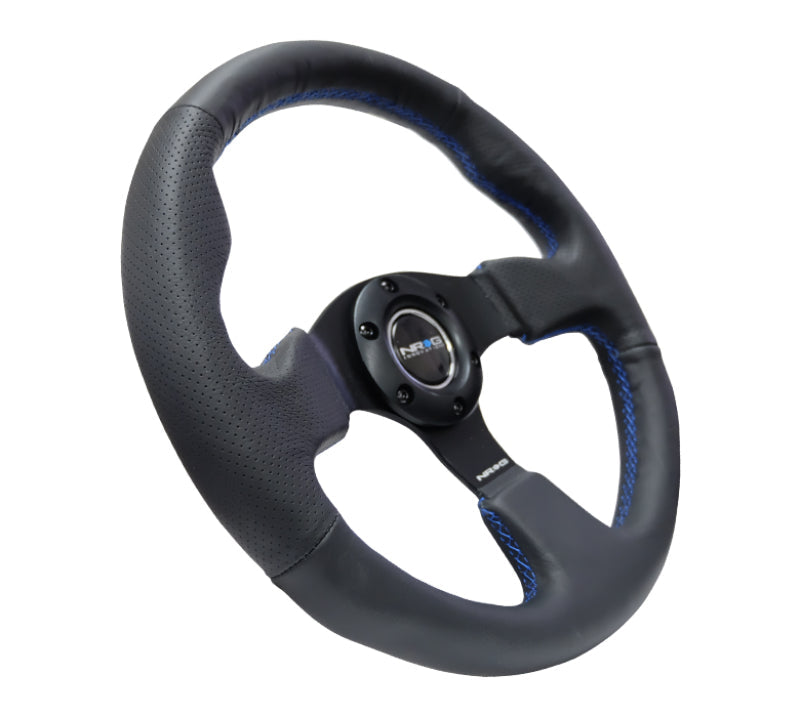 NRG Reinforced Steering Wheel (320mm) Black Leather w/Blue Stitching - Black Ops Auto Works
