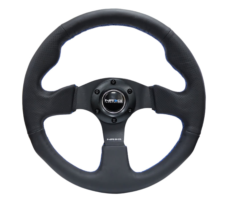 NRG Reinforced Steering Wheel (320mm) Black Leather w/Blue Stitching - Black Ops Auto Works