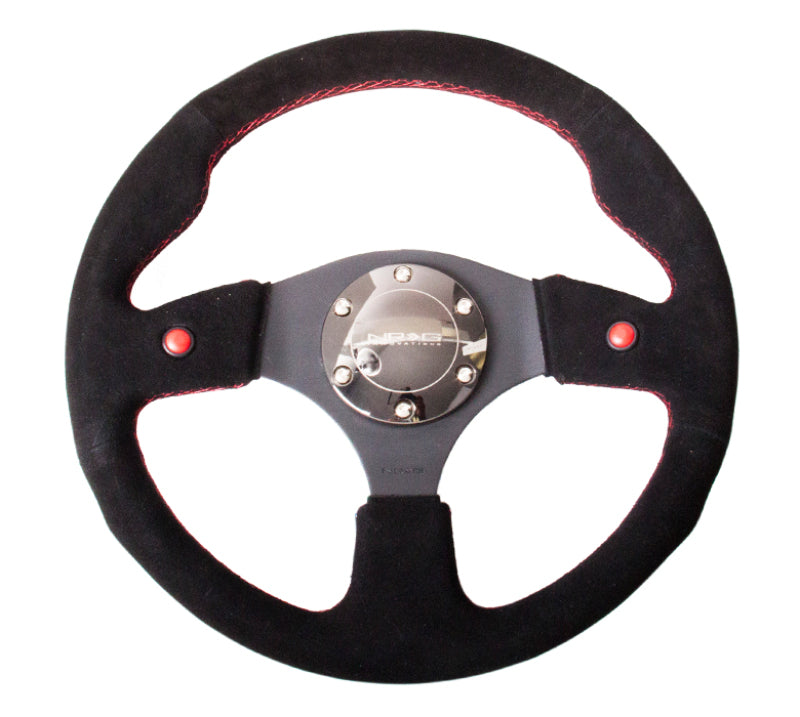 NRG Reinforced Steering Wheel (320mm) Blk Suede w/Dual Buttons - Black Ops Auto Works